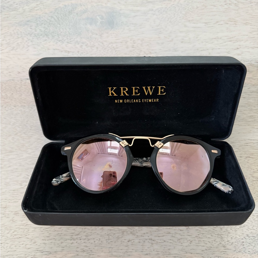 KREWE Black Frames Sunglasses with Rose Lenses